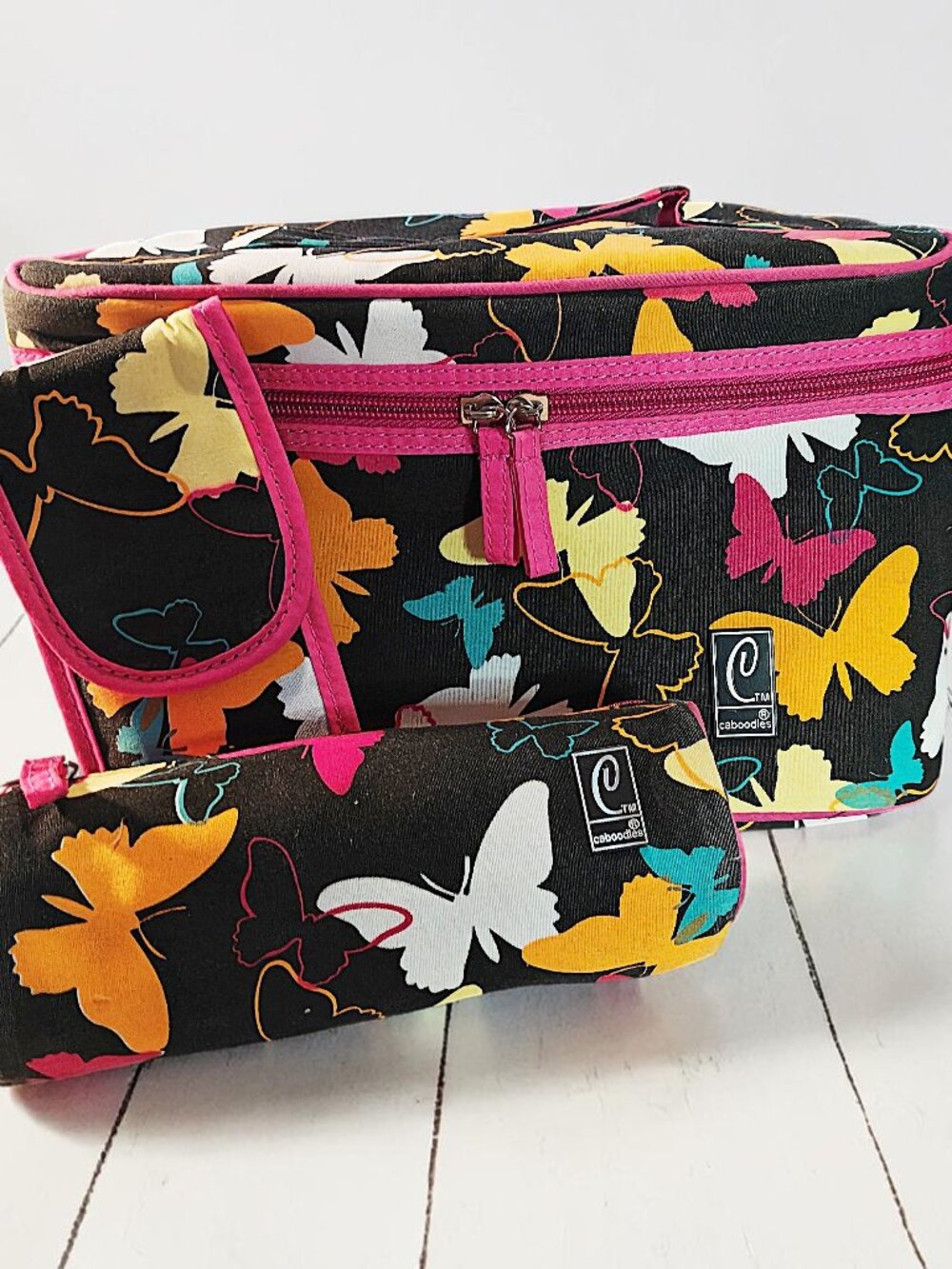 Vintage Caboodles Butterfly Makeup Train Cases and Matching Toiletry Pouches